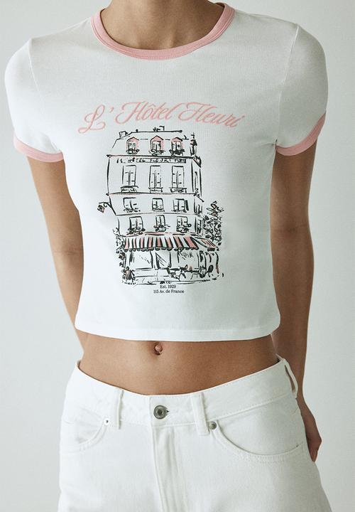 H&M - Fitted cotton t-shirt - white/hotel