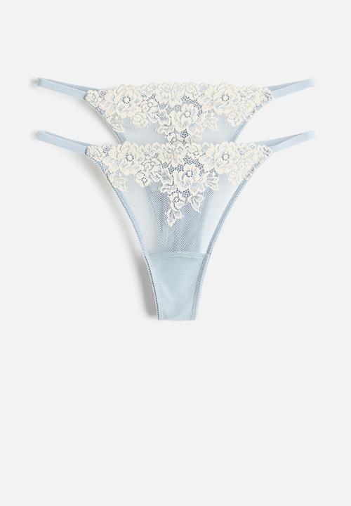 H&M - 2-Pack lace tanga thong briefs - light blue/cream