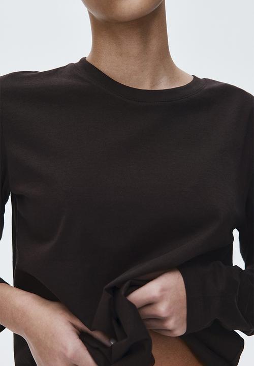 H&M - Long-sleeved cotton top - dark brown
