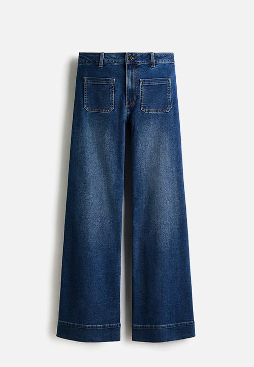 H&M - Wide high waist jeans - dark denim blue