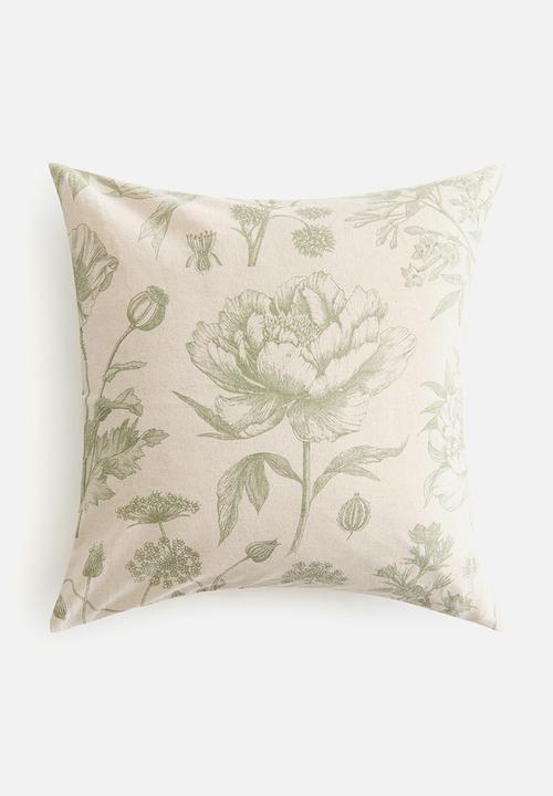 H&M - Linen-blend cushion cover - light beige/floral