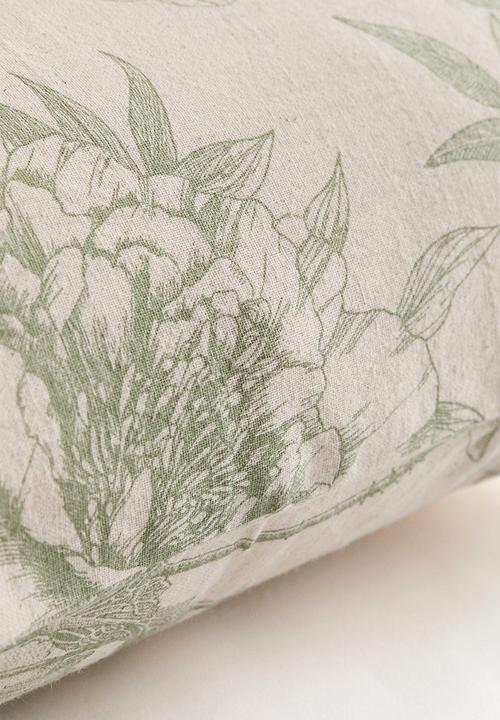 H&M - Linen-blend cushion cover - light beige/floral