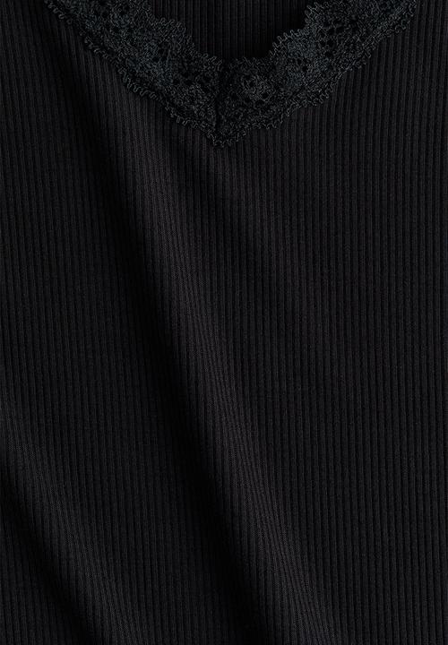 H&M - Lace-trimmed jersey top - black