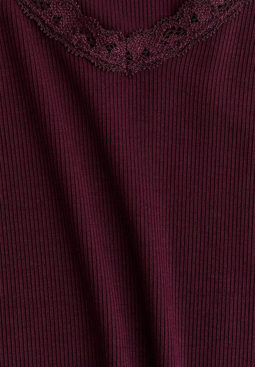 H&M - Lace-trimmed jersey top - plum purple