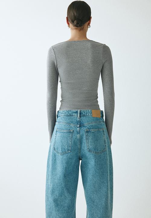 H&M - Lace-trimmed jersey top - light grey marl