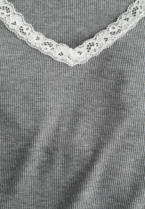 H&M - Lace-trimmed jersey top - light grey marl