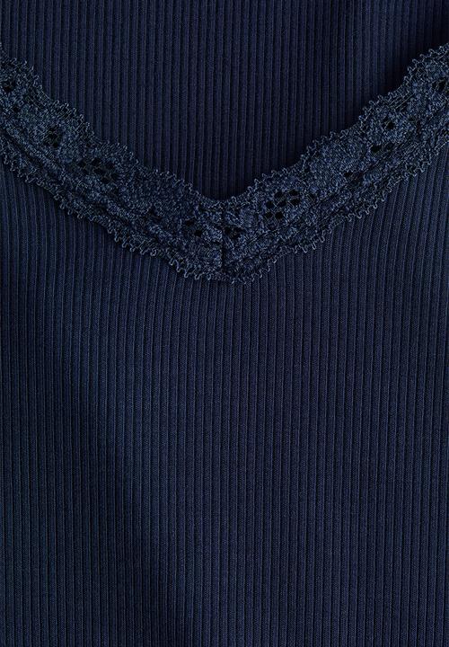 H&M - Lace-trimmed jersey top - dark blue