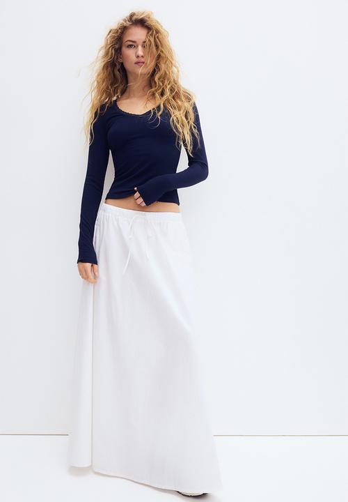 H&M - Lace-trimmed jersey top - dark blue