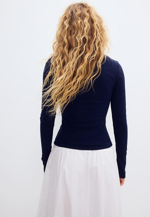 H&M - Lace-trimmed jersey top - dark blue