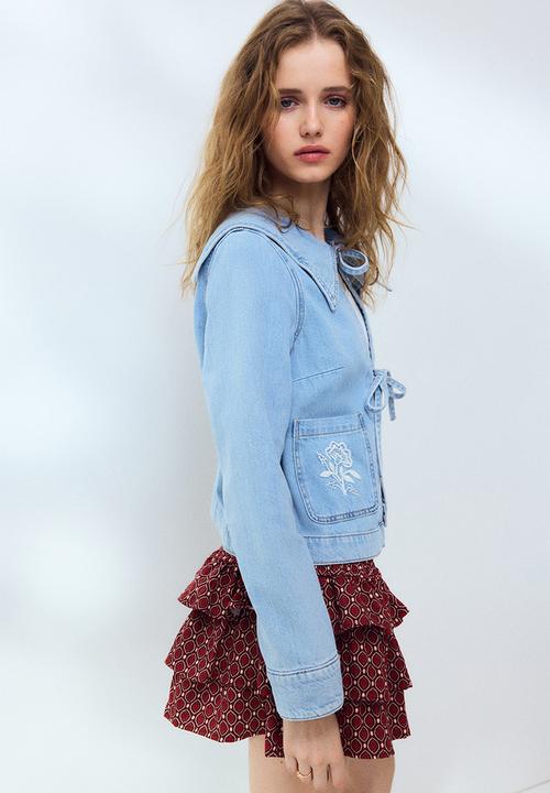 H&M - Tie-front denim jacket - light denim blue
