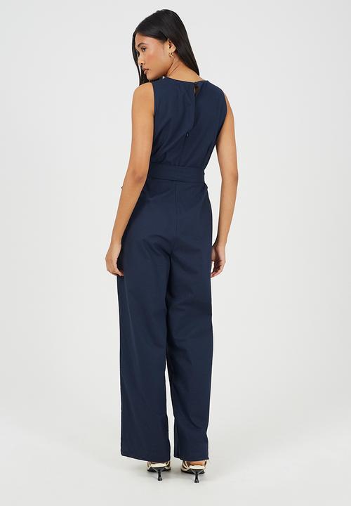 Brave Soul - Ladies Woven Jumpsuit With Tie Waist Detail - Navy