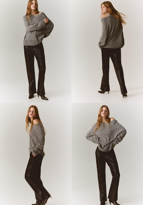 H&M - Coated bootcut trousers - dark brown