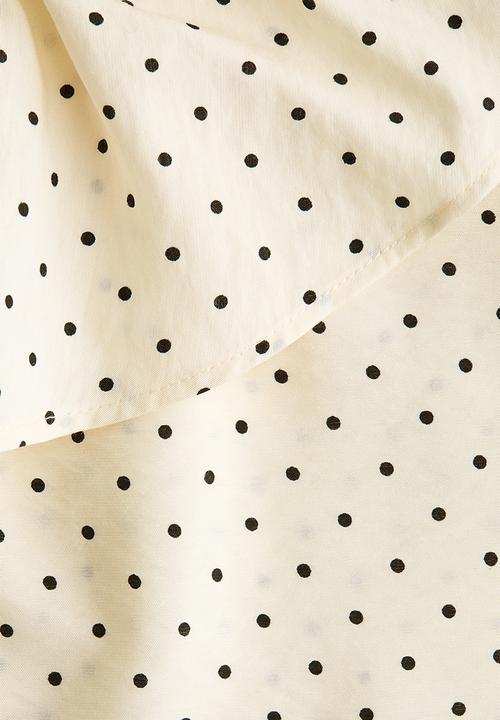 H&M - Frill-trimmed blouse - light beige/spotted