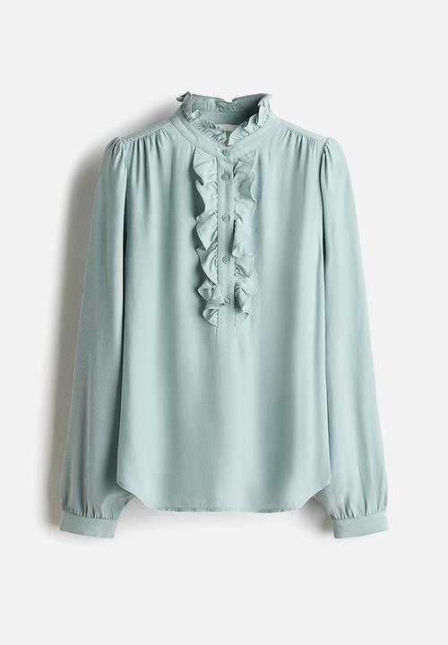 H&M - Frill-collared viscose blouse - light turquoise