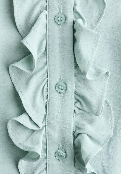 H&M - Frill-collared viscose blouse - light turquoise