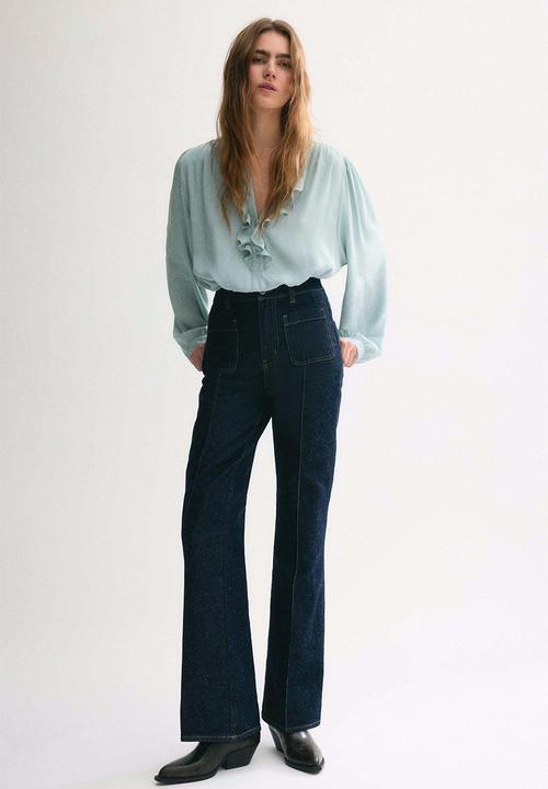 H&M - Frill-collared viscose blouse - light turquoise