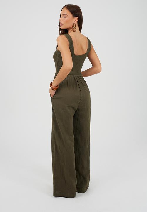 Brave Soul - Ladies Scoop Neckline Jumpsuit - Khaki