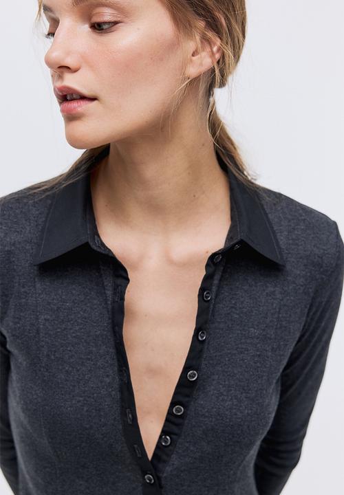 H&M - Fine-knit polo dress - dark grey marl