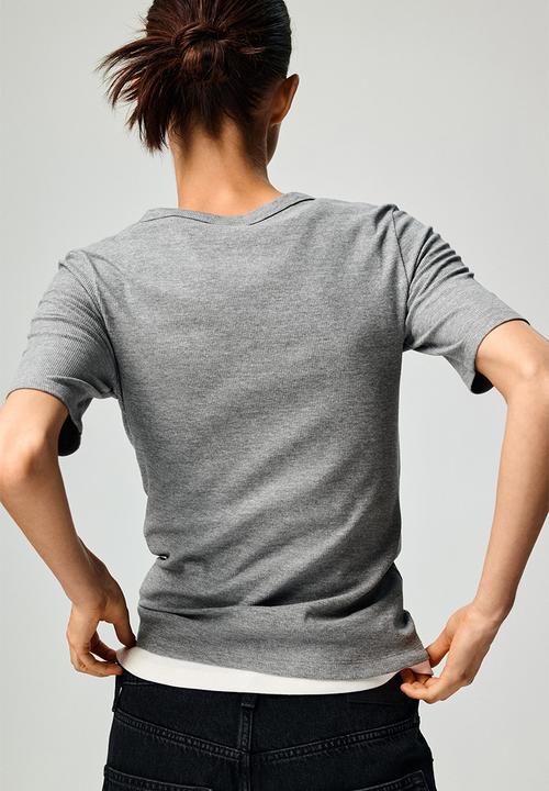 H&M - Ribbed t-shirt - grey marl