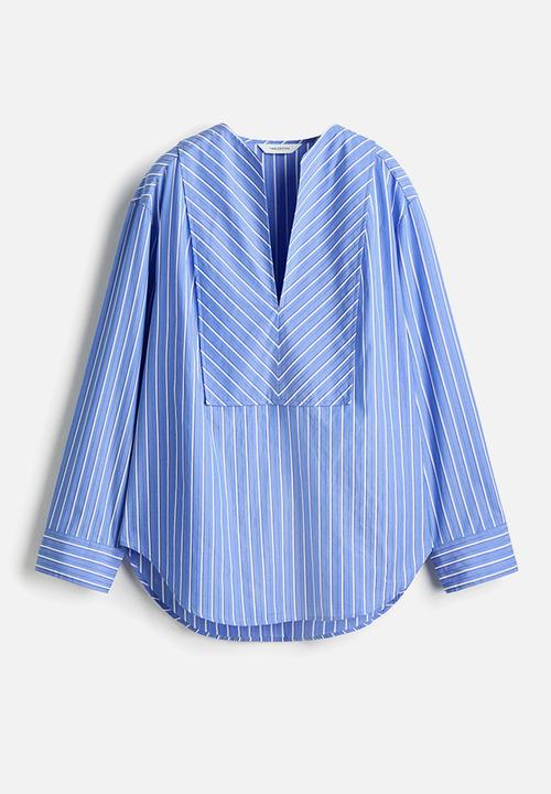 H&M - Oversized cotton shirt - blue/striped
