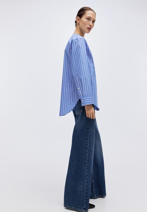 H&M - Oversized cotton shirt - blue/striped