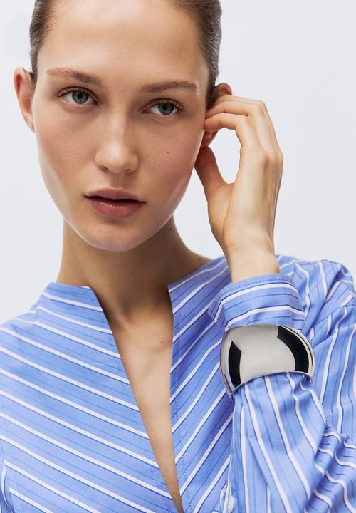 H&M - Oversized cotton shirt - blue/striped