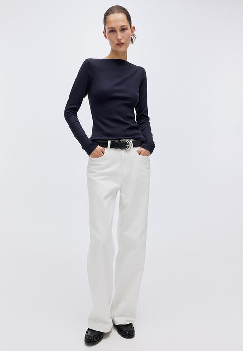 H&M - Ribbed boat-neck top - navy blue