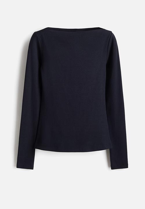 H&M - Ribbed boat-neck top - navy blue