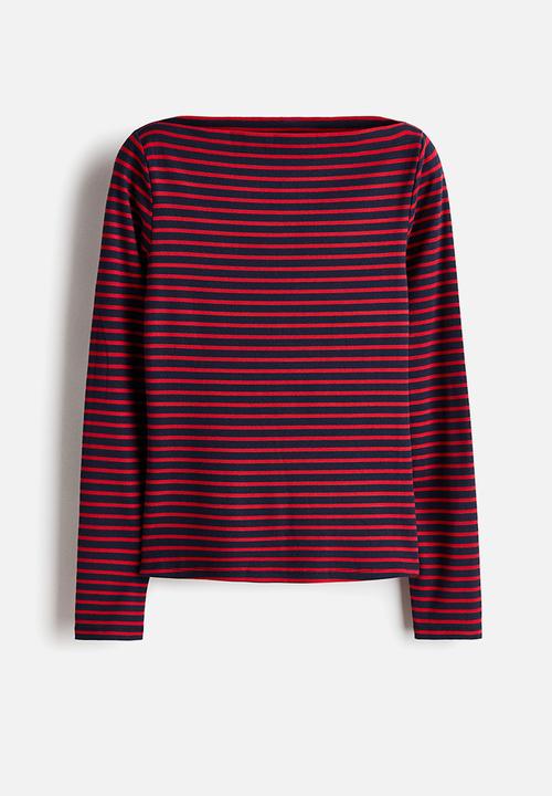H&M - Ribbed boat-neck top - red/striped
