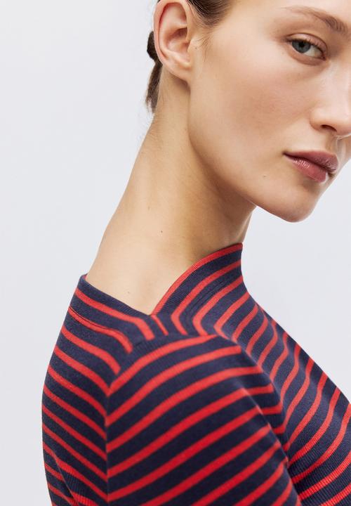 H&M - Ribbed boat-neck top - red/striped