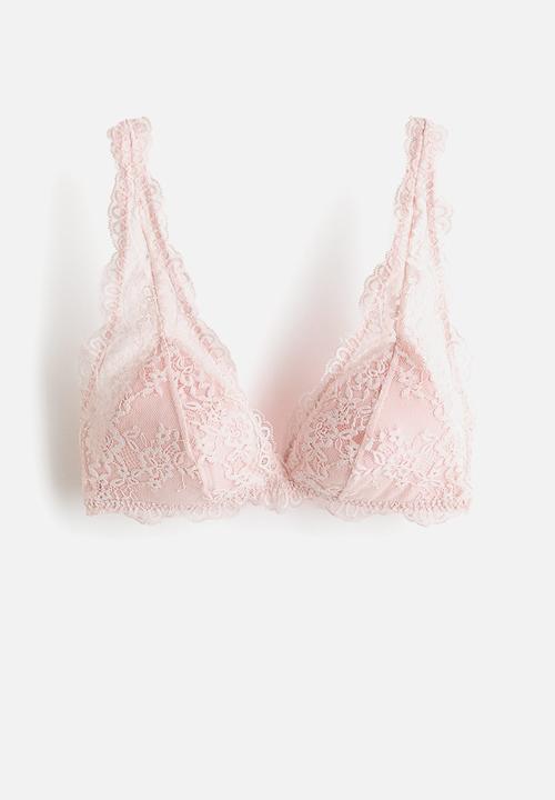 H&M - Padded soft lace bra - light pink