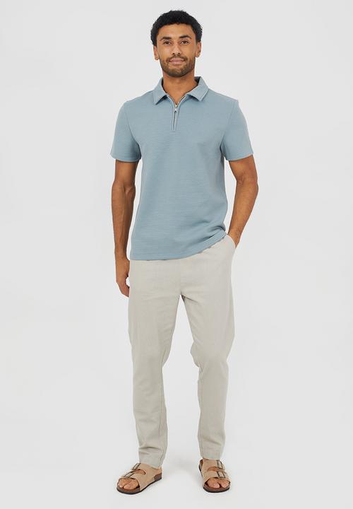 Brave Soul - Harlem 1/4 Zip T-shirt - Duck Egg Blue