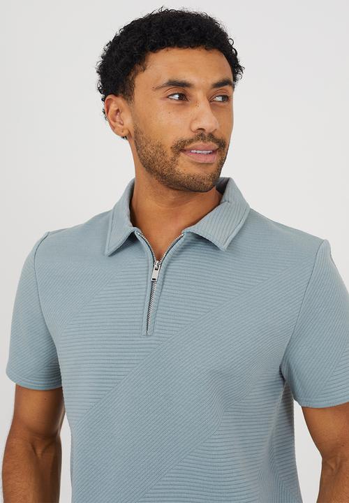 Brave Soul - Harlem 1/4 Zip T-shirt - Duck Egg Blue