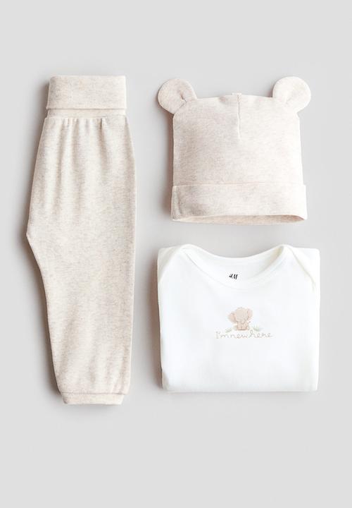 H&M - 3-Piece cotton jersey set - beige/i'm new here