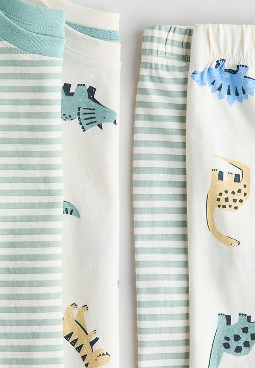 H&M - 2-Pack printed cotton pyjamas - light turquoise/dinosaurs