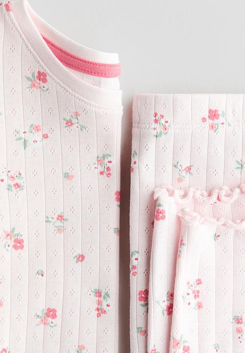 H&M - Ribbed cotton pyjamas - light pink/floral