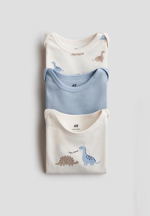H&M - 3-pack printed jersey bodysuits - blue/dinosaurs