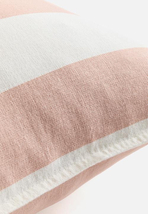 H&M - Linen-blend cushion cover - light dusty pink/striped