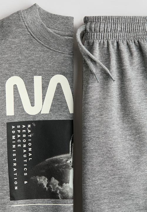 H&M - 2-piece sweatshirt and joggers set - grey marl/nasa