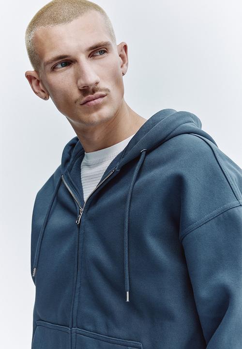 H&M - Oversized fit zip-through hoodie - dusty blue