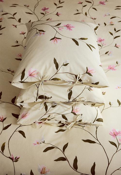 Cotton double/king duvet cover set - light beige/floral