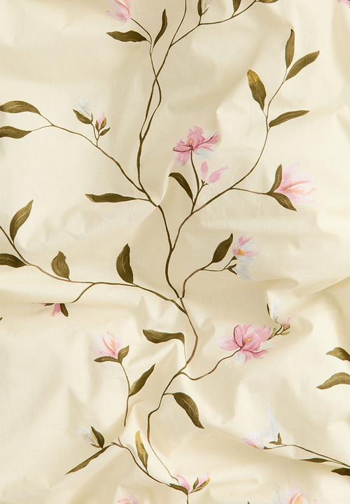 H&M - Cotton double/king duvet cover set - light beige/floral