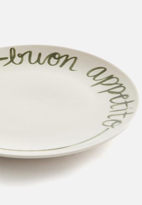 H&M - Text-motif porcelain medium plate - white/buon appetito