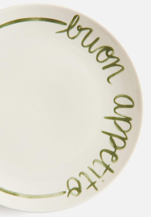 H&M - Text-motif porcelain medium plate - white/buon appetito