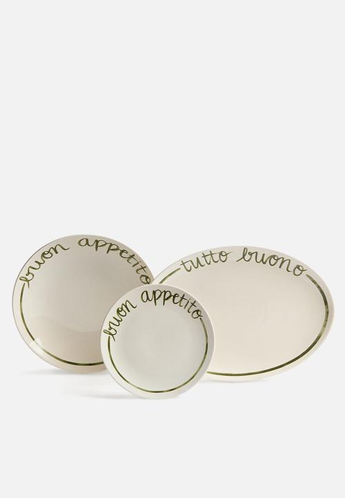 H&M - Text-motif porcelain medium plate - white/buon appetito