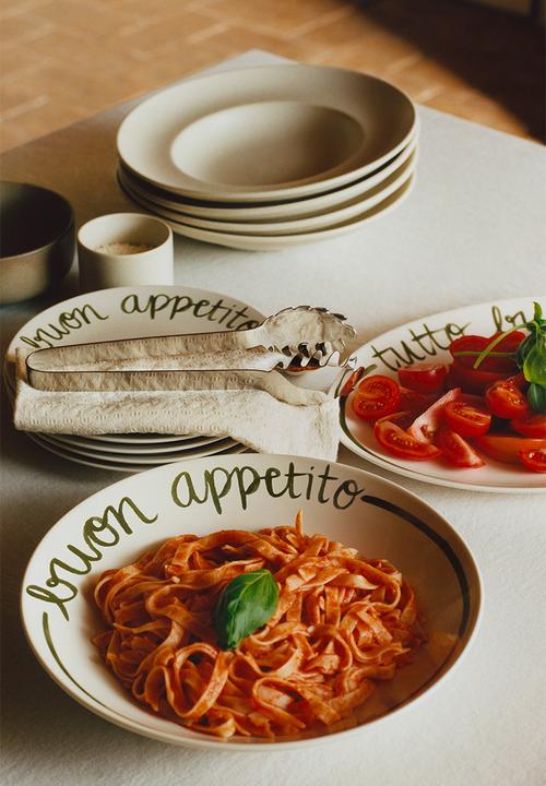 H&M - Text-motif porcelain medium plate - white/buon appetito