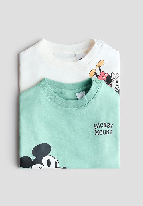 H&M - 2-Pack printed T-shirts - light green/mickey mouse