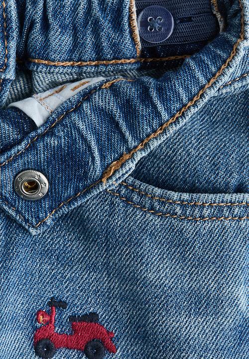 H&M - Embroidery-motif jeans - denim blue/vehicles