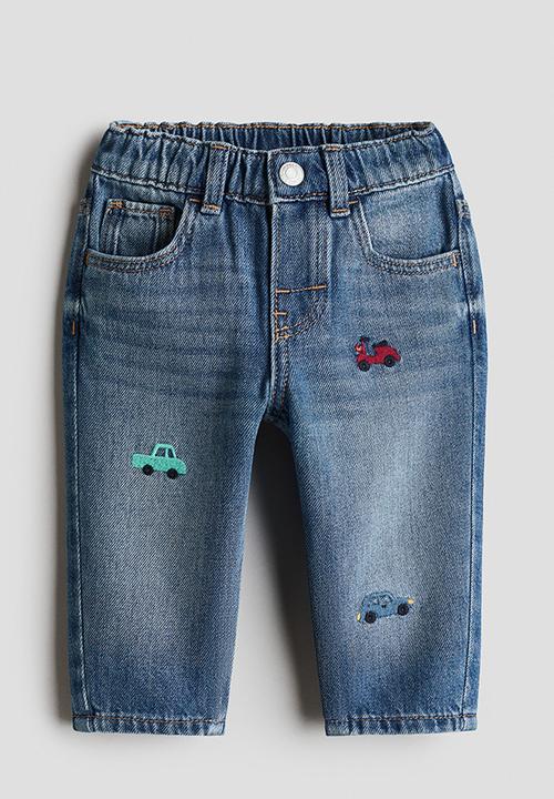 H&M - Embroidery-motif jeans - denim blue/vehicles