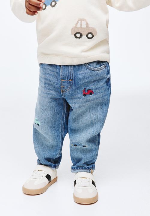 H&M - Embroidery-motif jeans - denim blue/vehicles